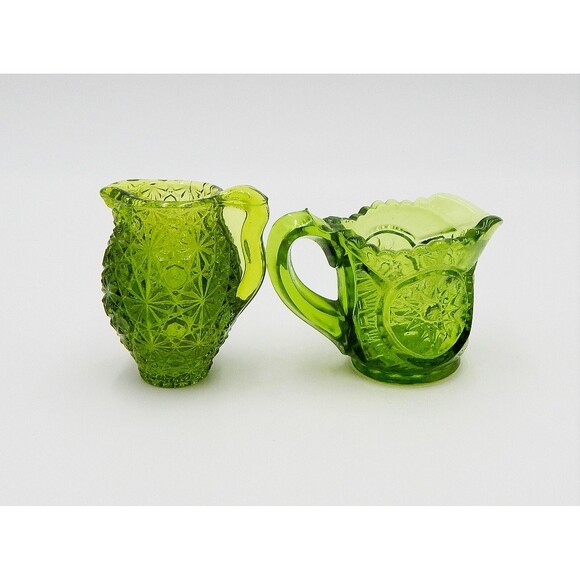 LE Smith Hobstar Daisy Button Avocado Green Petite Small Creamers Pitchers 3PC - Picture 5 of 10